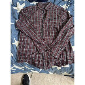 Sean Jean Short Sleeve Button Up Shirt Men's 2XL Cotton Blend Red Black Plaid